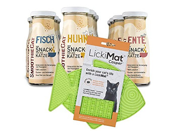 Produktbild von SmoothieCat Katzensmoothie Probiermix mit Lickimat Grün - 12 x 150 ml