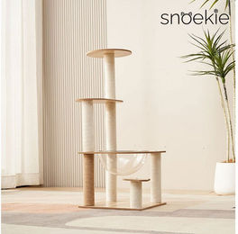 SNOEKIE Kratzbaum Snoekie Minimalistischer 4-Ebenen-Kratzbaum mit Acryl-Aussichtskorb – Bild 1 von 5