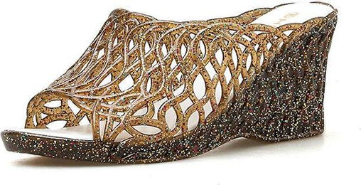 Produktbild von Sommer Damen Kristall Dicke Unterseite Keile Kunststoff Sandalen Jelly High-Heels Kristall Mode Mutter Rutschfeste Sandalen Eine Größe Kleiner 41