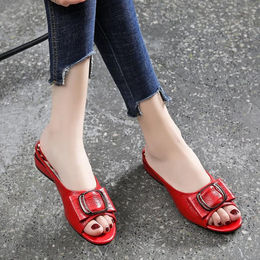 Produktbild von Sommer-Damenschuhe mit mittlerem Absatz und dickem Absatz, weiche Ledersandalen und Hausschuhe, modische Damenhausschuhe mit offenem Zehenbereich 35