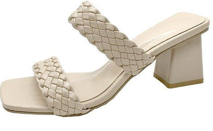 Produktbild von Sommer Hausschuhe Damen Neu Stricken Roman Bohemian Ethnischen Stil Große Dicke Absätze Damenschuhe Mode 41 beige