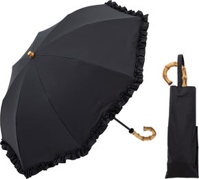 Produktbild von Sonnenschirm, UV-Schutz 100, lichtblockierend, hitzeabschirmend, faltbarer Regenschirm, Rüschen für sonnige und regnerische Tage, 50 cm x 8 Rippen, laminierter Stoff, kühl schwarz