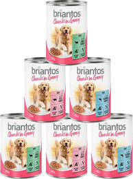 Produktbild von Sparpaket Briantos Chunks in Gravy 24 x 415 g - Mixpaket (Rind, Lachs und Lamm)