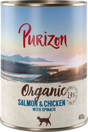 Produktbild von Sparpaket Purizon Organic 12 x 400 g - Lachs und Huhn mit Spinat