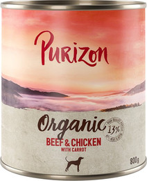 Produktbild von Sparpaket Purizon Organic 12 x 800 g - Rind und Huhn mit Karotte