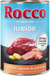 Produktbild von Sparpaket Rocco Junior 24 x 400 g - Rind mit Lachs und Kartoffeln