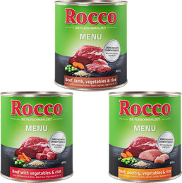 Produktbild von Sparpaket Rocco Menü 24 x 400 g / 800 g - 24 x 800g: Mix - Rind, Rind mit Lamm & Rind mit Geflügel