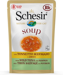 Produktbild von Sparpaket Schesir Cat Soup 12 x 85 g  - Wilder Thunfisch & Kürbis