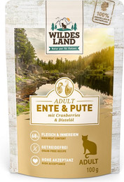 Produktbild von Sparpaket Wildes Land Cat 24 x 100 g - Ente & Pute mit Distelöl