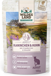 Produktbild von Sparpaket Wildes Land Cat 24 x 100 g - Kaninchen & Huhn mit Distelöl