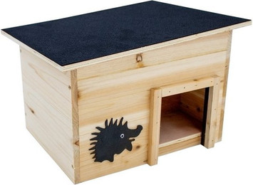 Produktbild von Spetebo Igelhaus Holz mit Labyrinth Eingang und schwarzem Flachdach