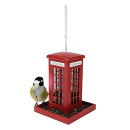 Produktbild von Spetebo Vogelhaus Vogel Futterstation rote Telefonzelle zum Aufhängen - 21 x 15 cm, leichtes Befüllen durch abnehmbares Dach