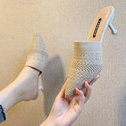 Produktbild von Strass Spitz Hausschuhe Damen Oberbekleidung Baotou Halb Hausschuhe All-Match High Heels Damen 40 apricot