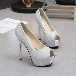 Produktbild von Super High Heels 12 cm Stiletto Professionelle Arbeitsschuhe Schwarzes Mädchen Allgleiches Fischmaul Einzelschuhe 39 silber