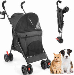 Super Solu Hundebuggy Klappbarer Hundewagen mit Netzfenstern für Hunde bis 15 kg, (Haustierwagen für kleine Hunde und Katzen, P07B, 1-tlg), Schwarz, Pet Stroller, Feststellbremse, leicht und robust – Bild 1 von 5