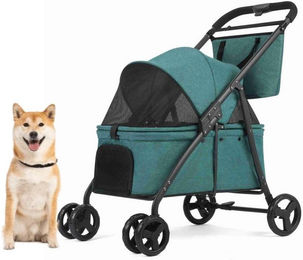 Produktbild von Super Solu Hundebuggy Klappbarer Hundewagen mit Netzfenstern für Hunde bis 36 kg, (Haustierwagen für mittelgroße Hunde, P05, 1-tlg), Dunkelgrün, Pet Stroller, Feststellbremse, leicht und robust