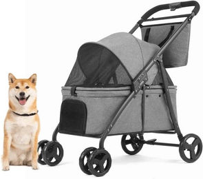 Super Solu Hundebuggy Klappbarer Hundewagen mit Netzfenstern für Hunde bis 36 kg, (Haustierwagen für mittelgroße Hunde, P05, 1-tlg), Grau, Pet Stroller, Feststellbremse, leicht und robust – Bild 1 von 5