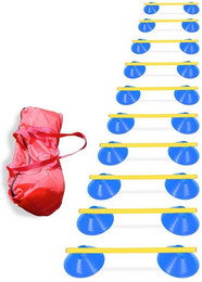 Produktbild von Superhund Agility-Hürde Mini-Hürden 10er Set Blaue Mulden und Gelben Stange 50 cm, Farbe Blau, Stangen und Markiermulden sind aus Kunststoff., Die Markiermulden sind flexibel und bruchfest.