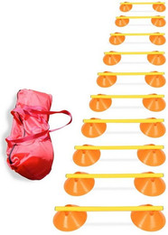 Produktbild von Superhund Agility-Hürde Mini-Hürden 10er Set Orangene Mulden und Gelben Stange 50 cm, Farbe Or, Stangen und Markiermulden sind aus Kunststoff., Die Markiermulden sind flexibel und bruchfest.