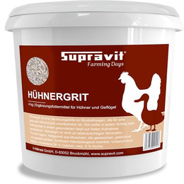 Produktbild von Supravit Kalkgrit für Hühner I Futterkalk Ergänzungsfutter für Hühner, Wachteln, Enten & anderes Legegeflügel I hoher Anteil an Calcium für Starke Eierschalen und eine gesunde Verdauung 4 kg