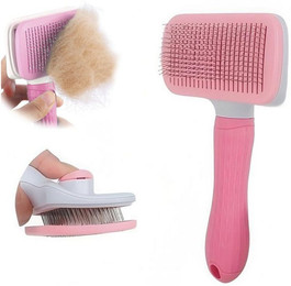 Produktbild von SURFOU Fellbürste Fellbürste Haustier Katzenbürste Hundebürste für Kurzhaar Langhaar, ABS+Edelstahl+Gummi, (1-tlg), Sauberes Haustierhaar von der Bürste mit Einem Knopf, Haustier Bürsten