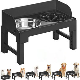 Produktbild von SURFOU Futterstation Hundenapf erhöht, 6-fach höhenverstellbar & neigbar, inkl. 2 Näpfe, Edelstahl Napf + Anti Schling Napf,rutschfeste Futterstation für Hunde