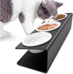 Produktbild von SURFOU Katzennapf 3er Set aus Keramik mit Metallständer