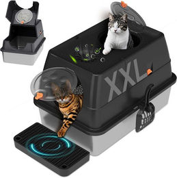 Produktbild von SURFOU Katzentoilette Katzenklo Edelstahl mit Deckel, XL Großes Katzentoilette mit Schaufel, 60x40x39 cm, mit Katzenstreumatte, Streuschaufel & Aktivkohlefilter