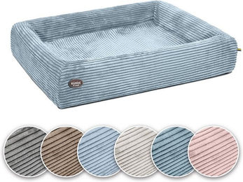SABRO Hundebett KUDDE Orthopädisch aus Cord mit wechselbarem Bezug Blau – Bild 1 von 3