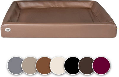 SABRO Hundekorb KUDDE Orthopädisches Hundebett aus Kunstleder in Braun mit waschbarem Bezug – Bild 1 von 3