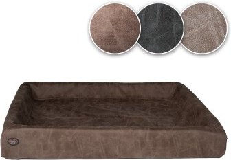 SABRO KUDDE Hundebett Orthopädisch aus Kunstleder Braun mit wechselbarem Bezug – Bild 1 von 6