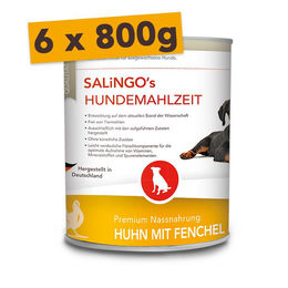 SALiNGO Hundefutter Nassfutter Huhn mit Fenchel und Reis Sensitive Monoprotein 6x800g – Bild 1 von 8