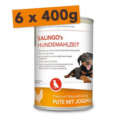 SALiNGO Hundefutter Nassfutter Pute mit Joghurt und Spätzle Sensitive Monoprotein 6x400g – Bild 1 von 8