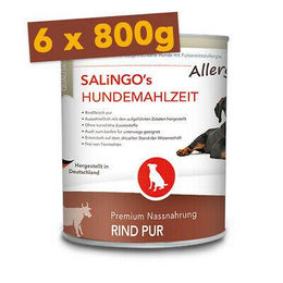 SALiNGO Premium Hundefutter Rind PUR Nassfutter für erwachsene Hunde getreidefrei 6x800g – Bild 1 von 8
