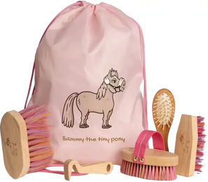 Sammy Grooming Deluxe Putzbesteck Set für Ponys aus Holz in Rosa – Bild 1 von 2