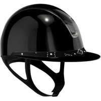 Produktbild von Samshield Reithelm Miss Shield 2.0 Glossy Black mit Celestial Crystal Black Trim und Blason Black Chrome Konfiguration Größe M mit Dressurausschnitt