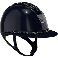 Produktbild von Samshield Reithelm Miss Shield 2.0 Glossy Blue Top mit FB Cherry Blossom Navy Trim und Blason Black Chrome Konfiguration M mit Dressurausschnitt