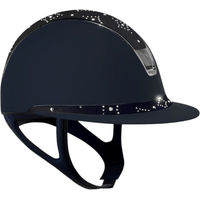 Produktbild von Samshield Reithelm Miss Shield 2.0 Shadow Blue Top mit FB Celestial Crystal Navy Trim und Blason Black Chrome Konfiguration M mit Dressurausschnitt