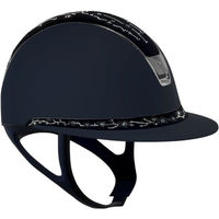 Produktbild von Samshield Reithelm Miss Shield 2.0 Shadow Blue Top mit FB Cherry Blossom Navy Trim und Blason Black Chrome Konfiguration Größe S