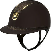 Produktbild von Samshield Reithelm Miss Shield 2.0 ShadowMatt Brown mit FB Crystal Rain Trim und Blason Chrome Gold Konfiguration S mit Dressurausschnitt