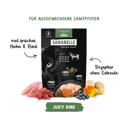 Sanabelle Juicy Katzen Trockenfutter Adult Land-Rind und Huhn 250 g ohne Farb- und Aromastoffe - 250 g – Bild 1 von 4