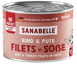 Sanabelle Nassfutter Schlemmertopf Rind und Pute Stückchen in Sauce für Katzen Adult Getreidefrei 6 x 180 g – Bild 1 von 5