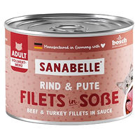 Produktbild von Sanabelle Nassfutter Schlemmertopf Rind und Pute Stückchen in Sauce für Katzen Adult Getreidefrei 6 x 180 g
