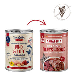 Sanabelle Schlemmertopf Katzen Nassfutter Adult Rind und Pute Stückchen in Sauce Getreidefrei 6x380g – Bild 1 von 6
