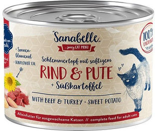 Produktbild von Sanabelle Schlemmertopf Katzen Nassfutter Rind und Pute Stückchen in Sauce Getreidefrei Adult 12x180g
