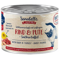 Produktbild von Sanabelle Schlemmertopf Katzen Nassfutter Rind und Pute Stückchen in Sauce Getreidefrei Adult 6x180g