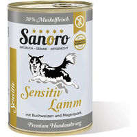 Produktbild von Sanoro Hund Nassfutter Menü Sensitiv Lamm mit Karotte und Buchweizen Stückchen in Sauce Getreidefrei und Hypoallergen 400g - 12 x 400 g