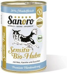 Sanoro Sensitiv PLUS Bio-Huhn mit Bio-Reis und Bio-Karotte Nassfutter für Hunde 12x400g - 12 x 400 g – Bild 1 von 3
