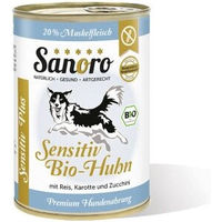 Produktbild von Sanoro Sensitiv PLUS Bio-Huhn mit Bio-Reis und Bio-Karotte Nassfutter für Hunde 12x400g - 12 x 400 g