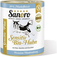 Produktbild von Sanoro Sensitiv PLUS Bio-Huhn mit Bio-Reis und Bio-Karotte Nassfutter für Hunde 6x800g - 6 x 800 g